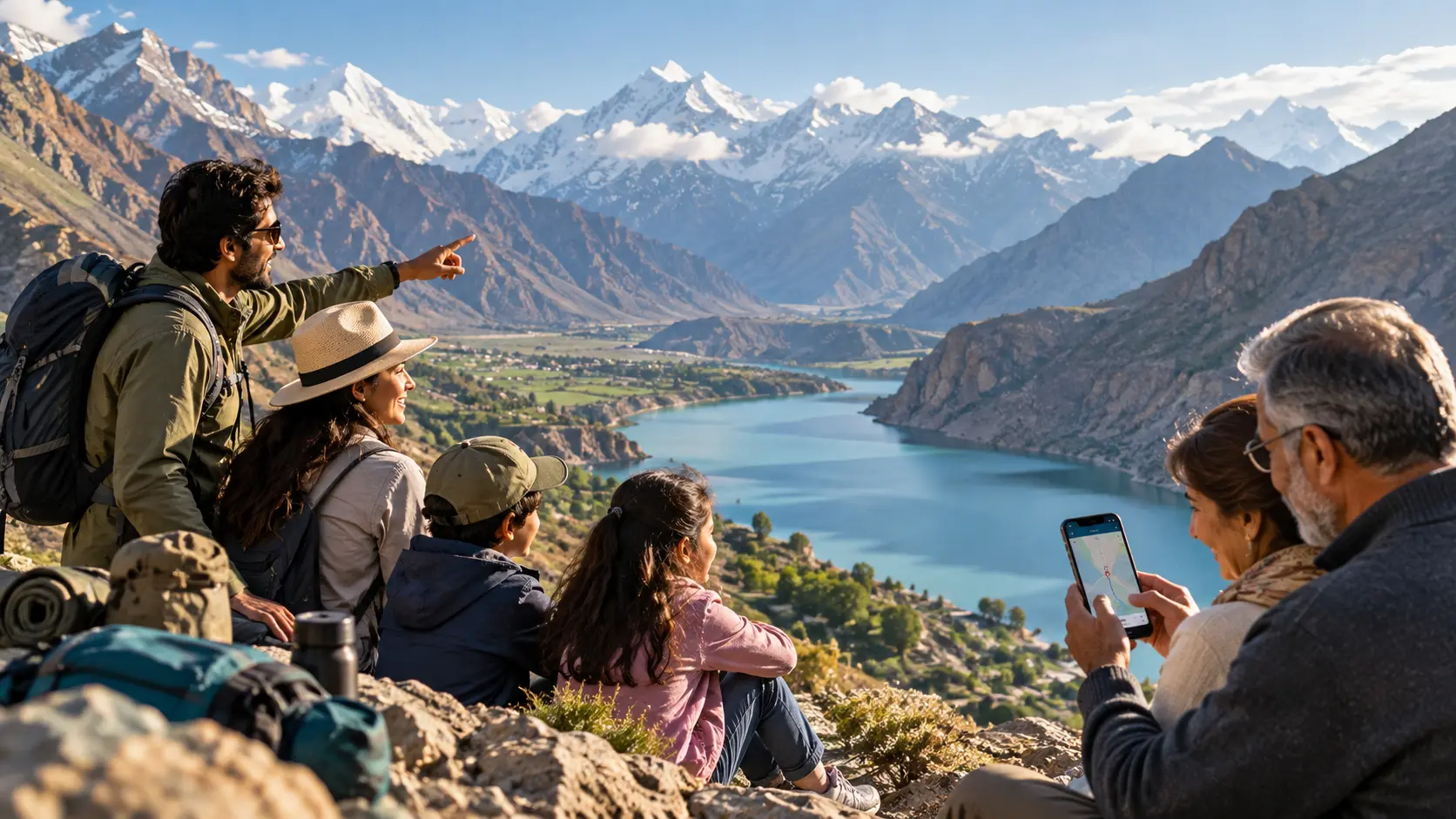 Family enjoying a mountain journey
